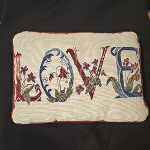 Embroidered LOVE Decorative Bed or Chair Pillow  Red, Blue, Green, Cream.